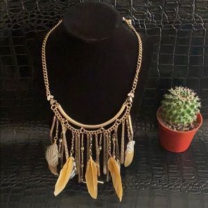 Gold Feather Dangle Necklace